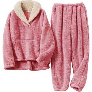 Girls Fuzzy Fleece Pants Set Winter Fluffy 2 Piece Outfits Flannel Pullover Swea